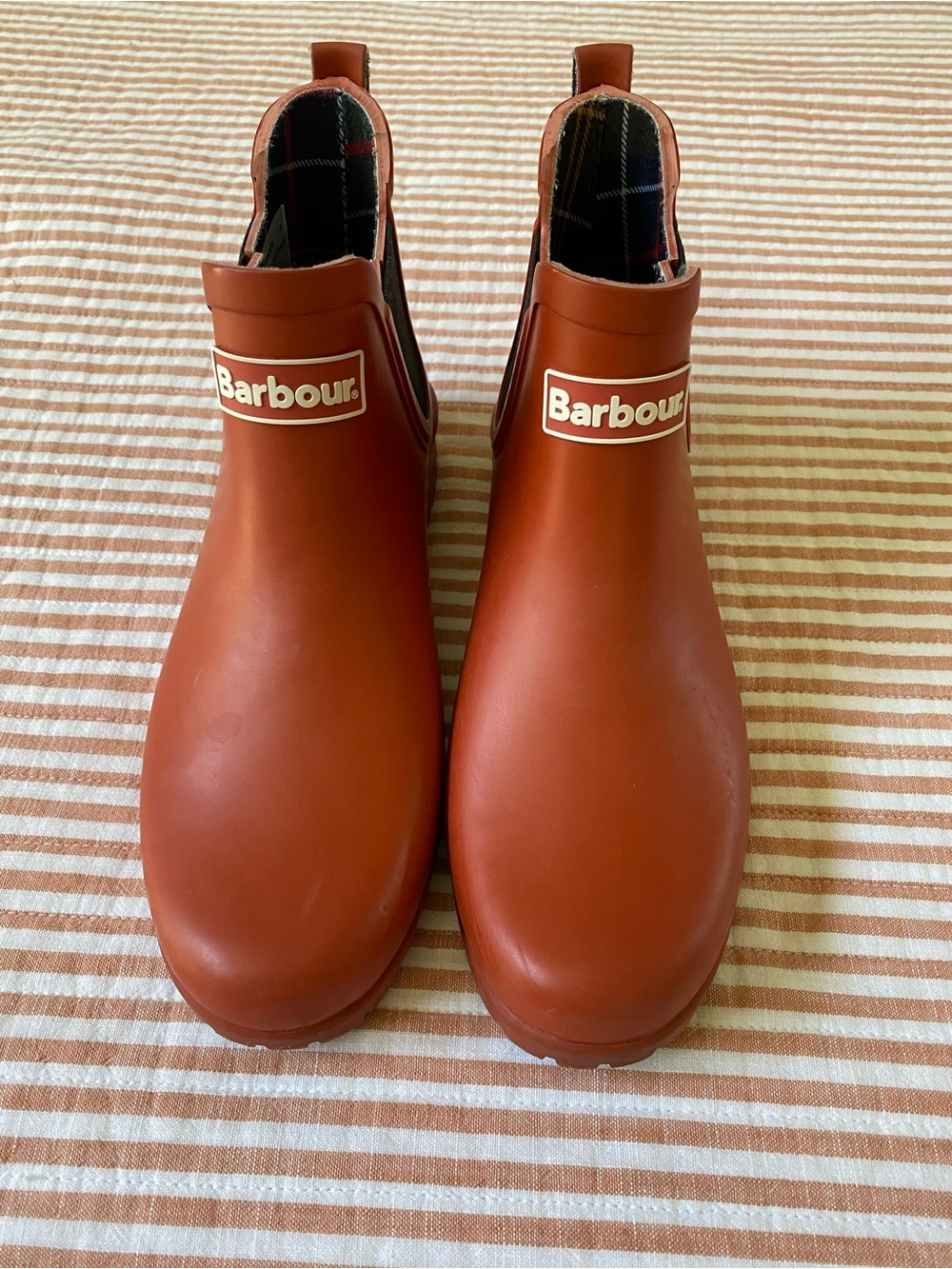 Barbour Unisex Orange/“Spiced Pumpkin” Chelsea Rain Boots, W9/M7